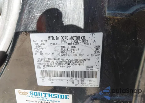 2007 Ford Edge Sel Plus z USA, uszkodzony, nr VIN 2FMDK49C27BB41964